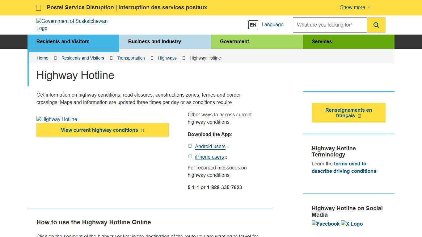 Check Highway Road Conditions (Highway Hotline) | Saskatchewan Highways | Government of Saskatchewan